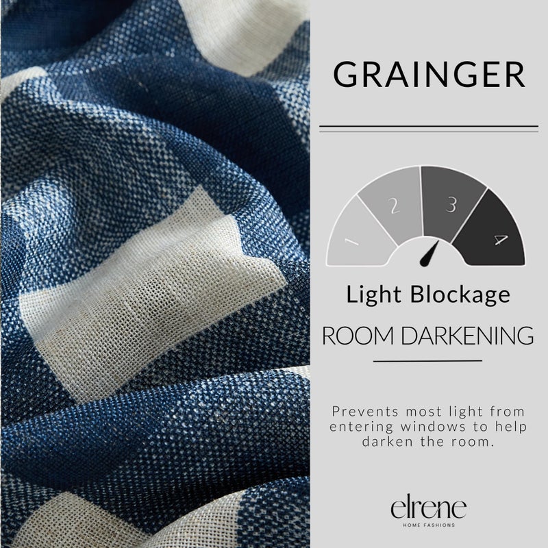 Elrene Home Fashions Farmhouse Living Grainger Buffalo-Check Blackout Window Curtain, Living Room and Bedroom Drape with Rod Pocket Tabs, 52" x 84", Indigo, 1 Panel - Image 4
